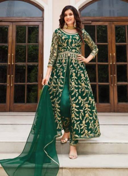 Bottle Green Colour Senhora Sharmin New Latest Designer Party Wear Pure Butterfly Net Salwar Suit Collection 2067